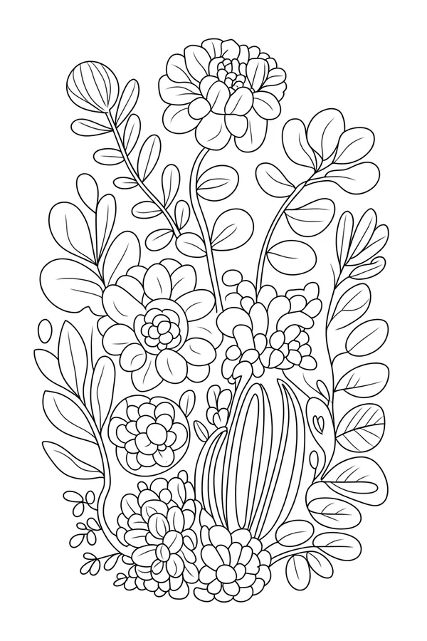 Cactus And Succulent Mandala Symmetrical Coloring Page