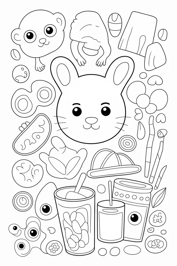 Kawaii Cafe Cute Objects Coloring Page