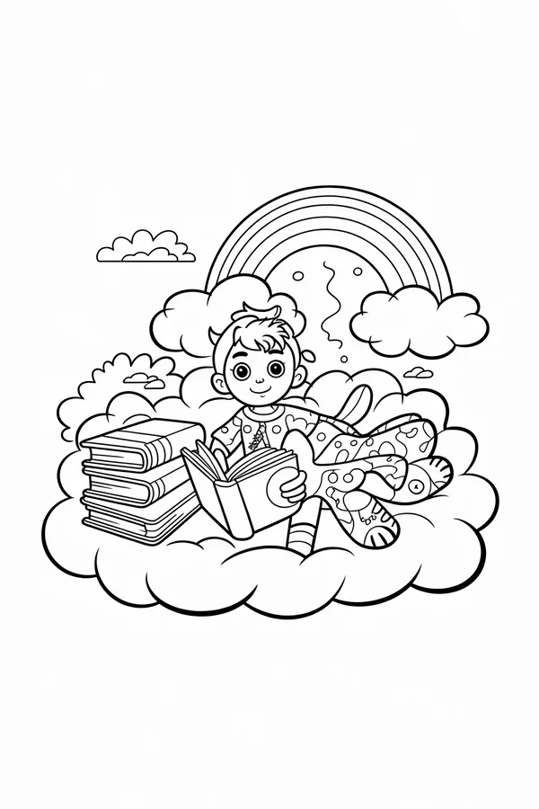 A Reading Nook Floating On Coloring Page