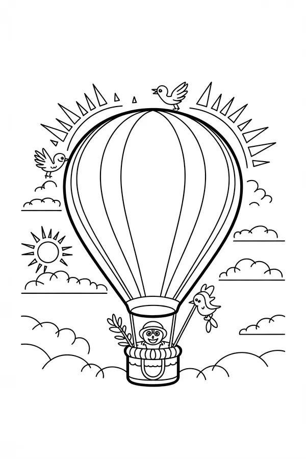 Hot Air Balloon Mandala Surrounded Coloring Page