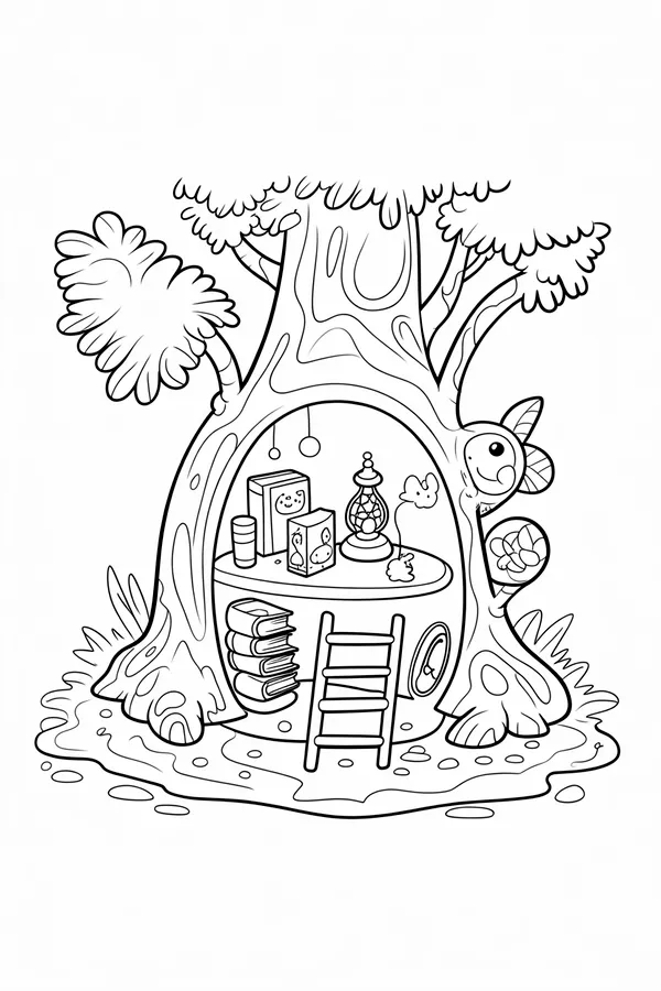 A Secret Reading Room Inside Coloring Page