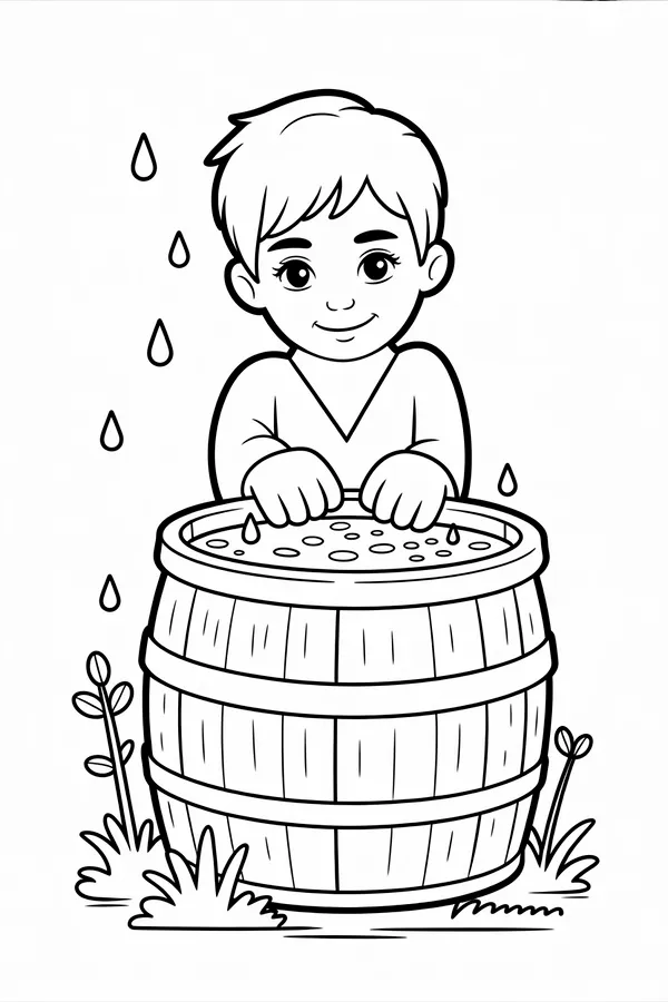 A Decorative Wooden Rain Barrel Coloring Page