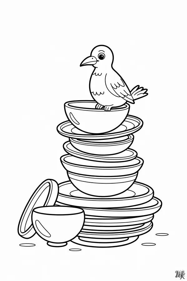 A Tall Stack Of Ceramic Coloring Page