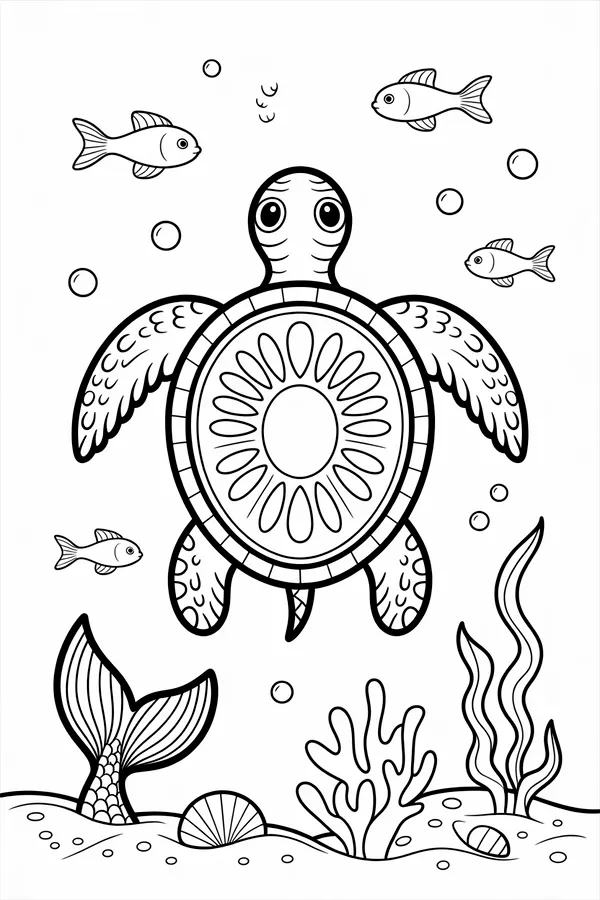 A Turtle Whose Shell Is Coloring Page