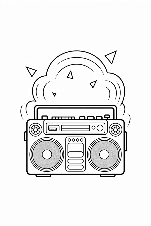 A 90s Boombox Stereo Large Coloring Page