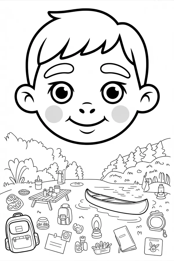 Summer Camp Lake Dock Supplies Scene Coloring Page