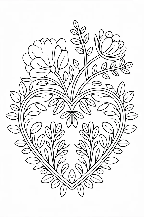 Heartshaped Mandala With Flower Vines Coloring Page