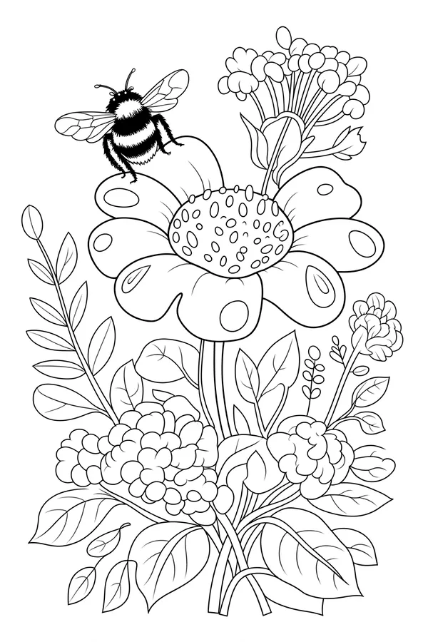 A Giant Friendly Bumblebee Sitting Coloring Page