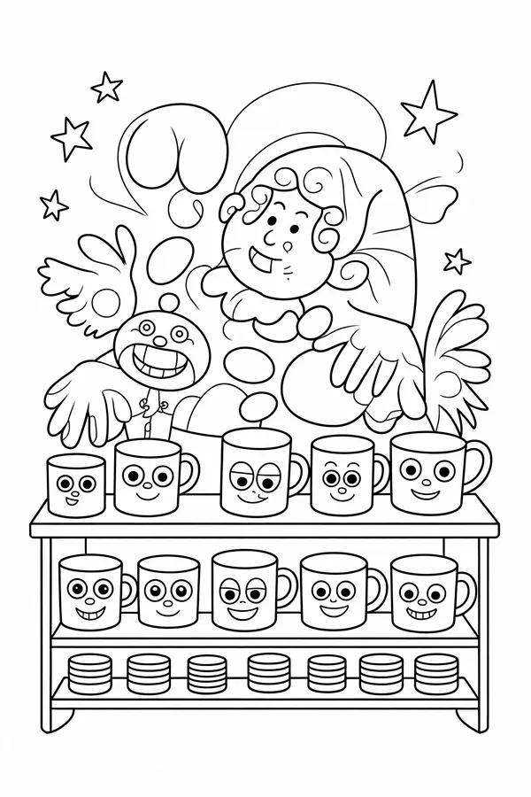 A Wooden Shelf Filled With Coloring Page