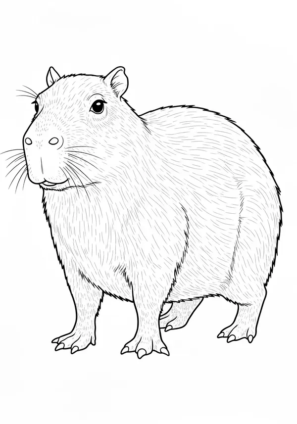 Victorian Capybara Stocky Three-quarter Pose Coloring Page