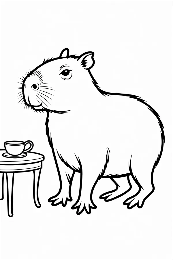 Victorian Capybara Parlor Tea Table Coloring Page