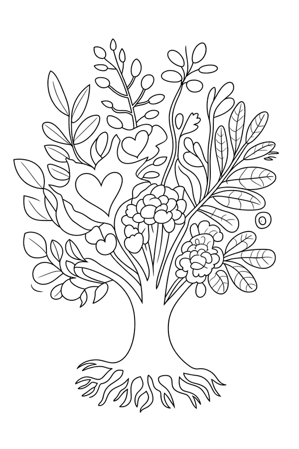 A Large Stylized Tree With Coloring Page