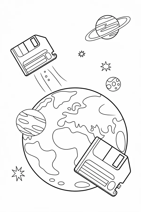 Three 35inch Floppy Disks Flying Coloring Page