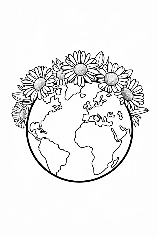 A Floating Earth Planet Wearing Coloring Page