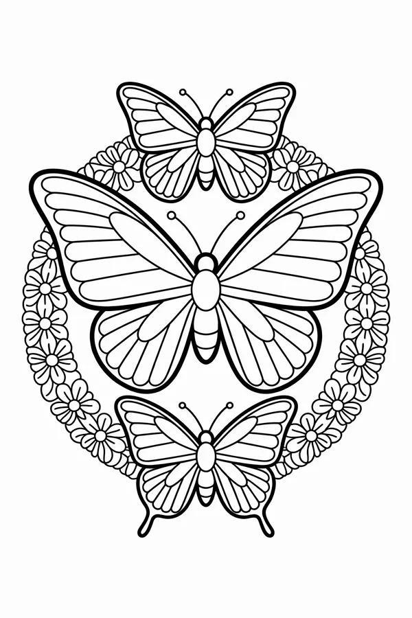 Four Butterflies Forming A Symmetrical Coloring Page
