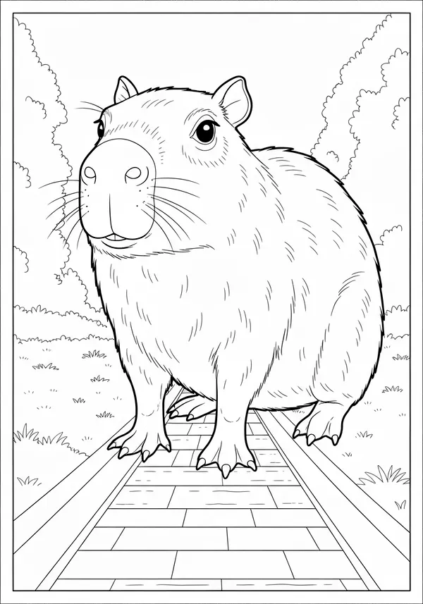 Victorian Capybara Garden Fountain Sit Coloring Page
