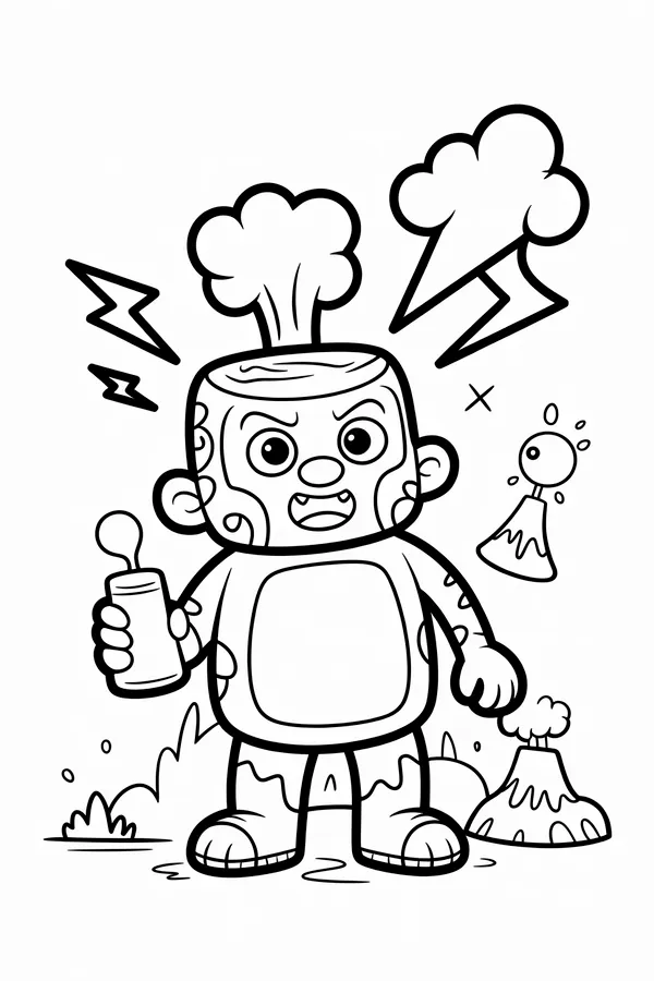 A Grumpy Squareshaped Monster With Coloring Page