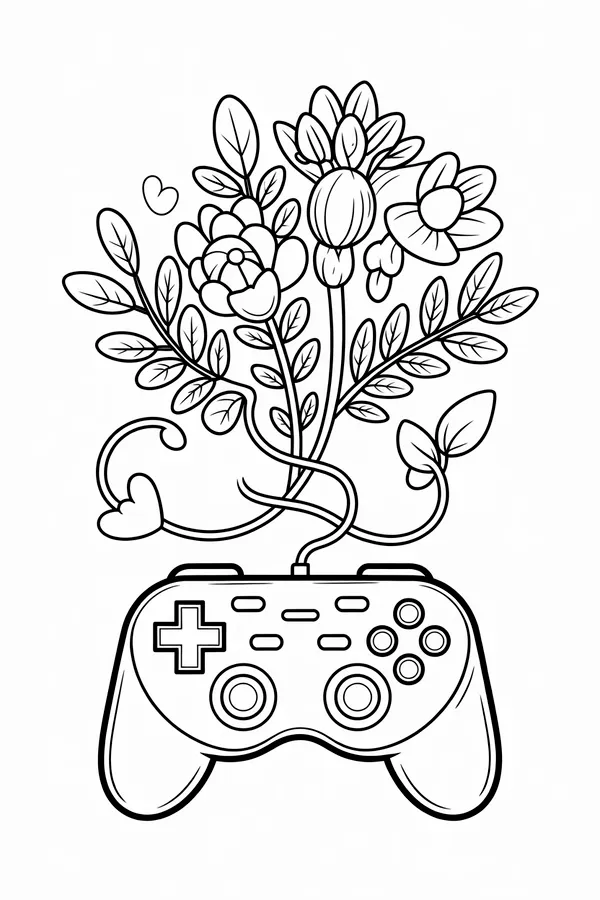 A Retro Game Controller Cables Coloring Page