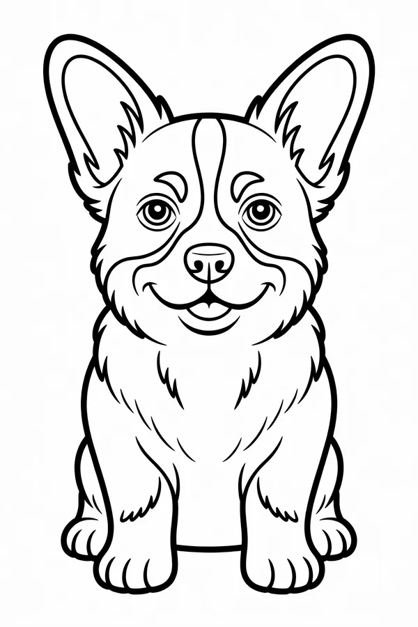 Retro Corgi Detailed Design Coloring Page
