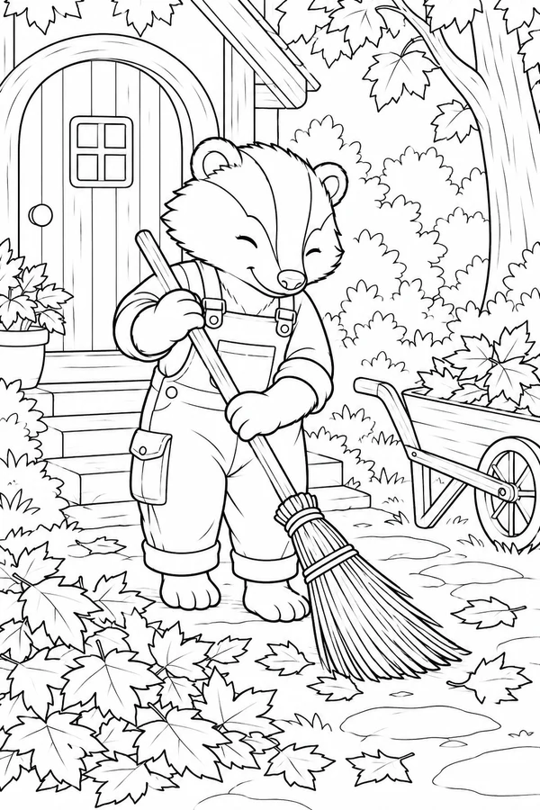 Badger Sweeping Autumn Leaves