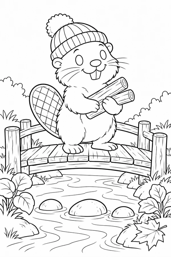 Beaver on a Woodland Footbridge
