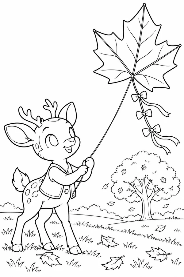 Deer Flying an Autumn Leaf Kite