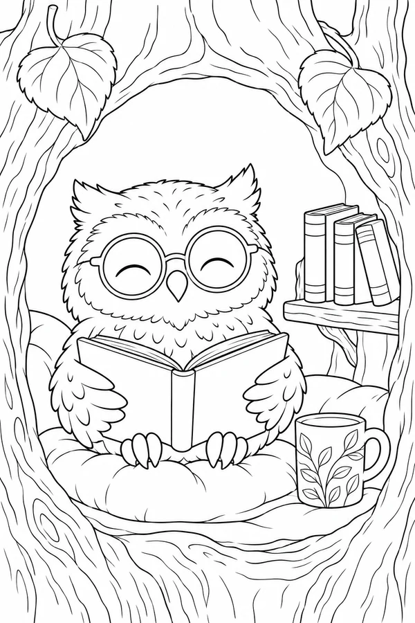 Owl Reading in a Tree Hollow