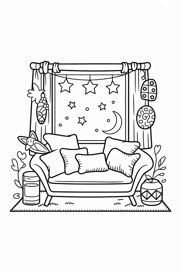 A Cozy Window Seat With Coloring Page