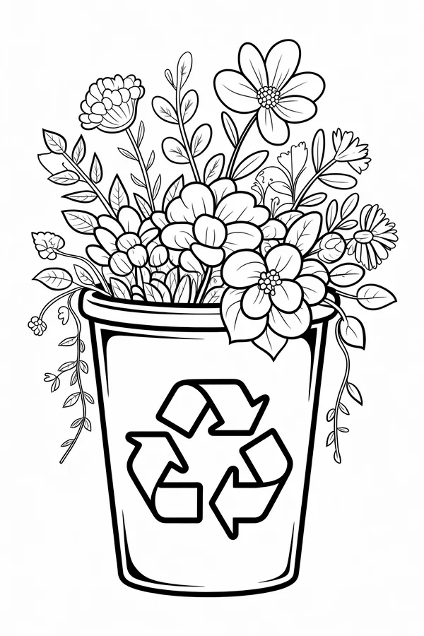 A Recycling Bin With A Coloring Page