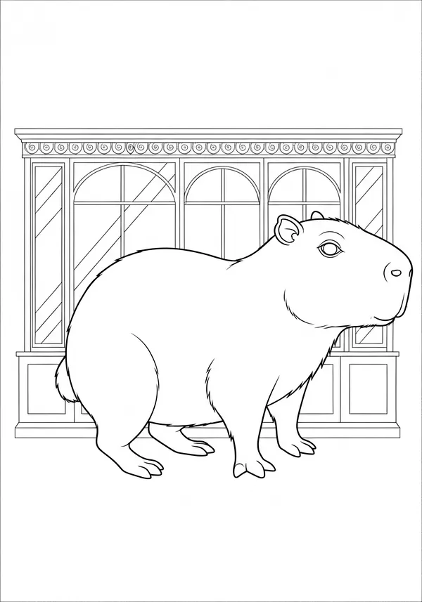 Victorian Capybara Glass Conservatory Walk Coloring Page