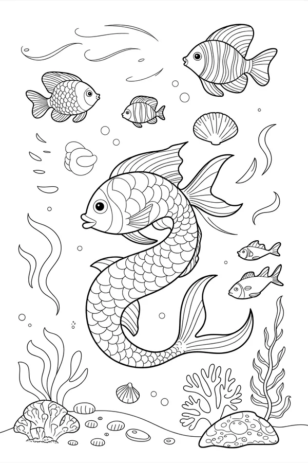 Tropical Fish Mandala Fish Swimming Coloring Page