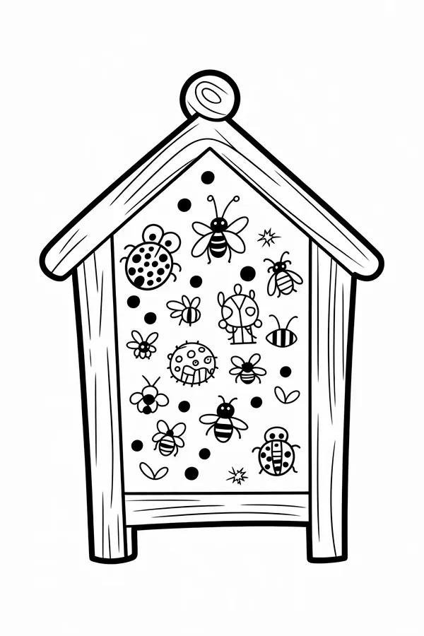 A Wooden Insect Hotel With Coloring Page
