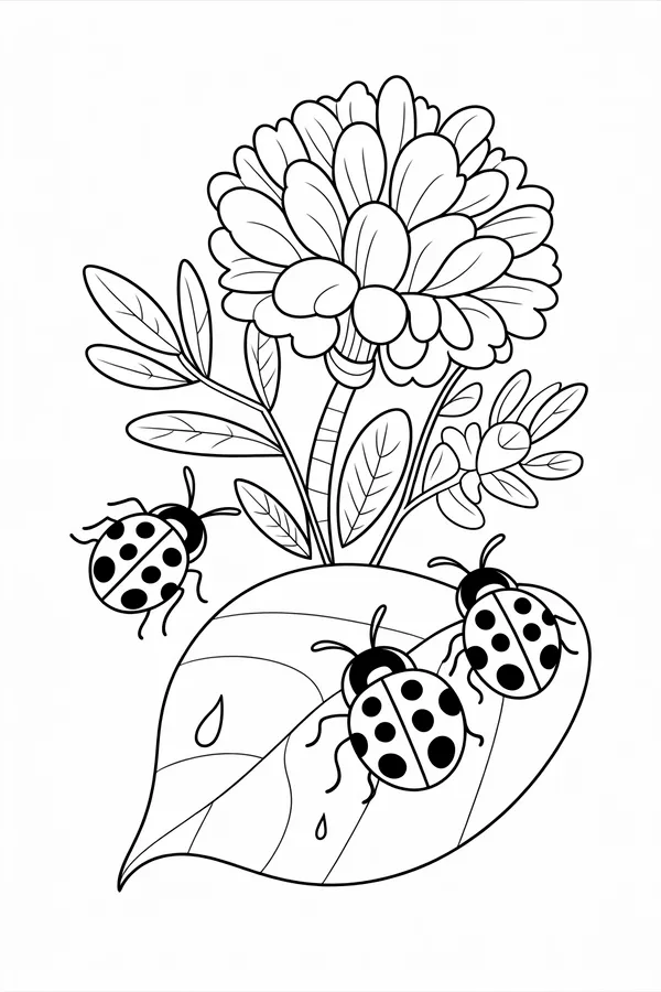 Three Cute Ladybugs Crawling On Coloring Page