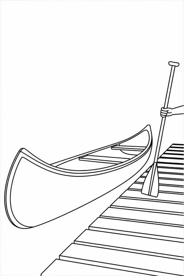 Summer Camp Lake Dock Canoe Prep With Back View Helper Coloring Page