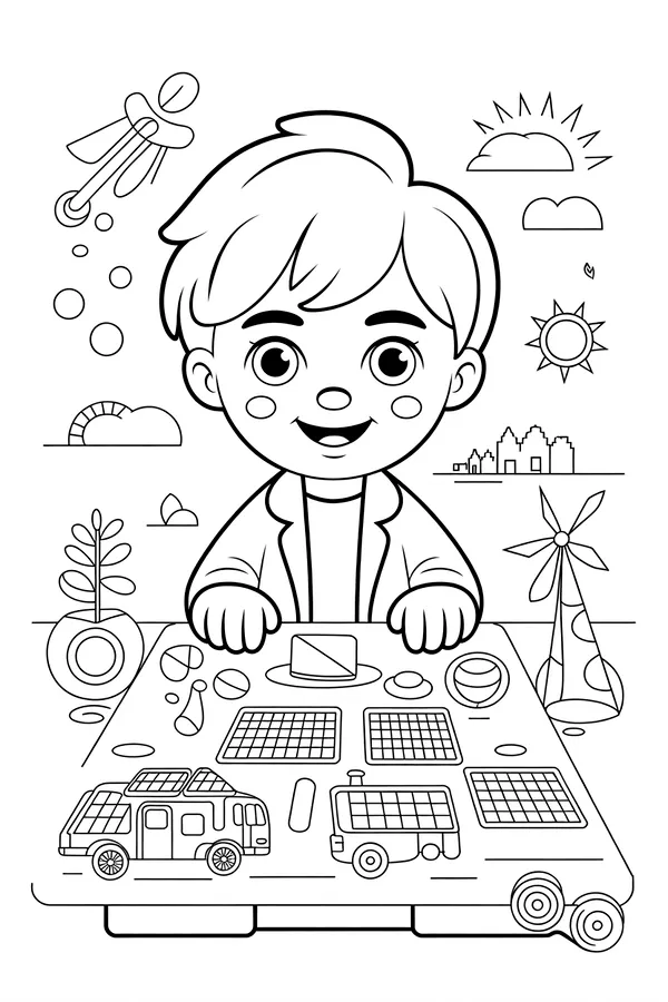 Future Smart City Designed by Kids Black And White Line Art Coloring Page