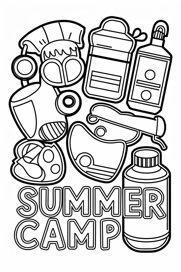 Summer Camp Cute Objects Coloring Page