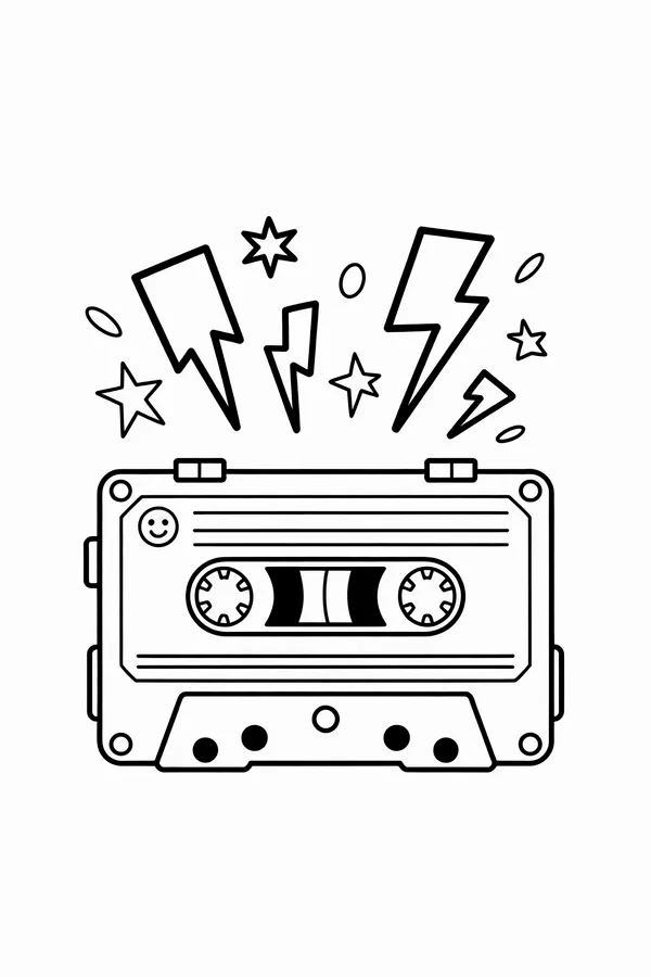 A Retro Cassette Tape With Coloring Page