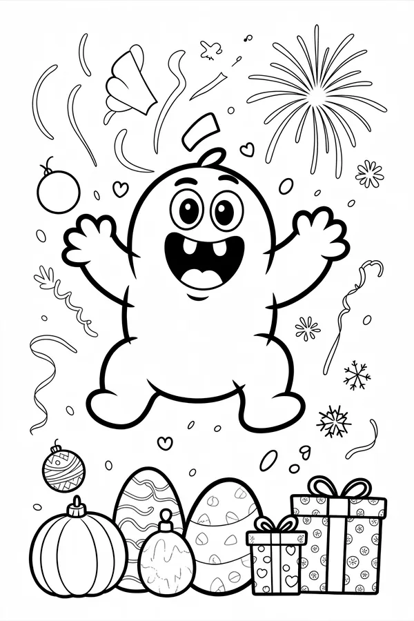 An Excited Springshaped Monster Jumping Coloring Page