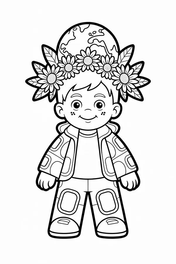 A Floating Earth Planet Wearing Coloring Page