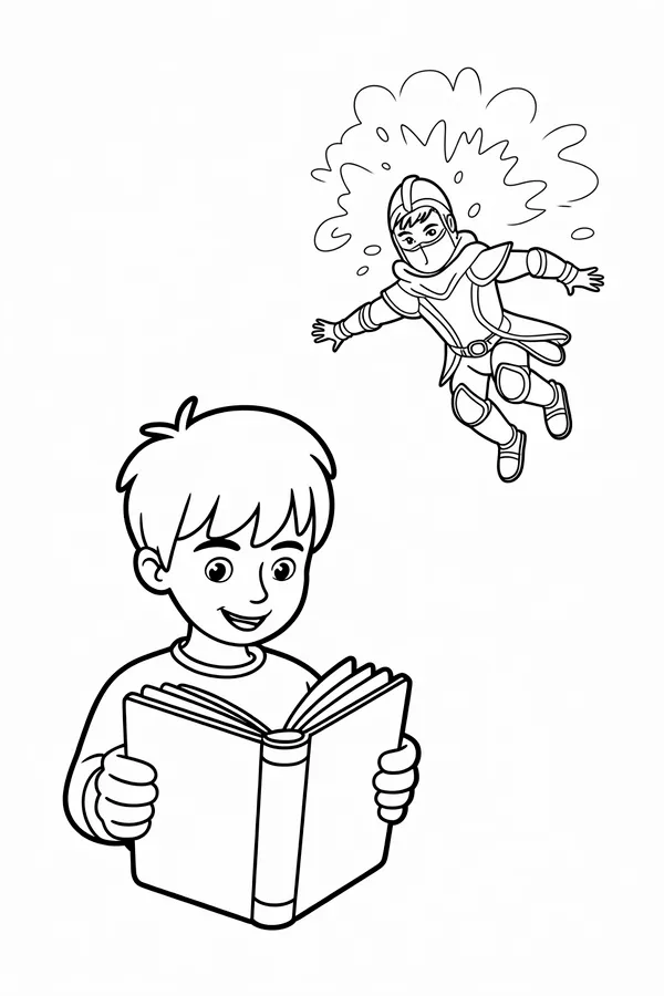 A Boy Reading A Book Coloring Page