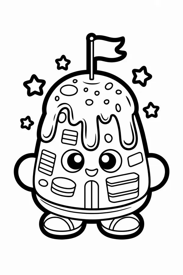 A Cute Monster Castle Shaped Coloring Page