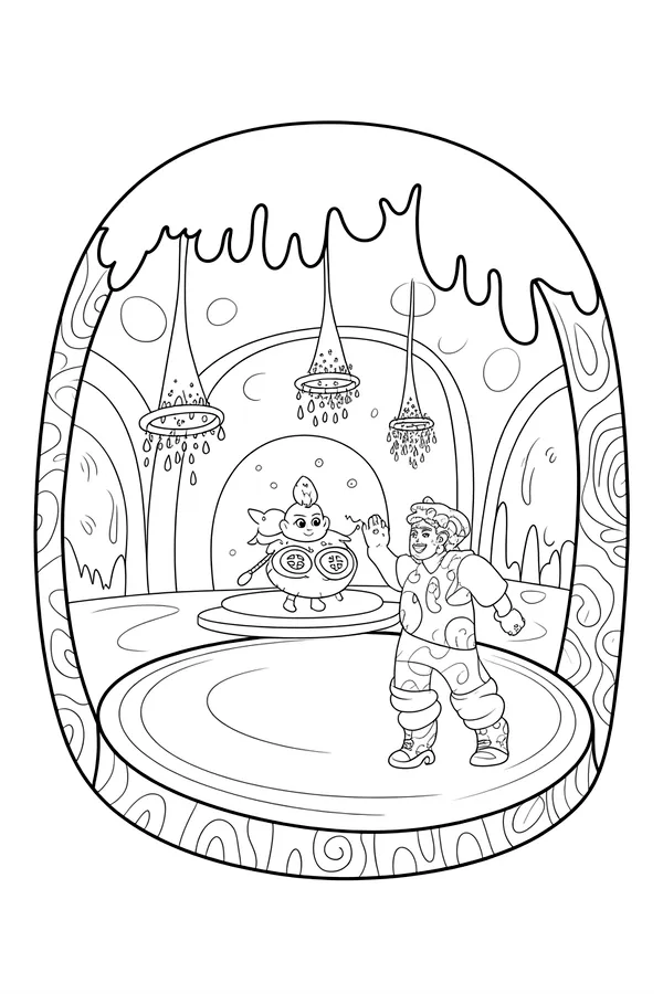 A Grand Hall Inside A Coloring Page